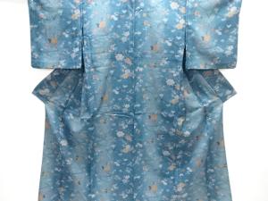 流水に花模様単衣小紋着物